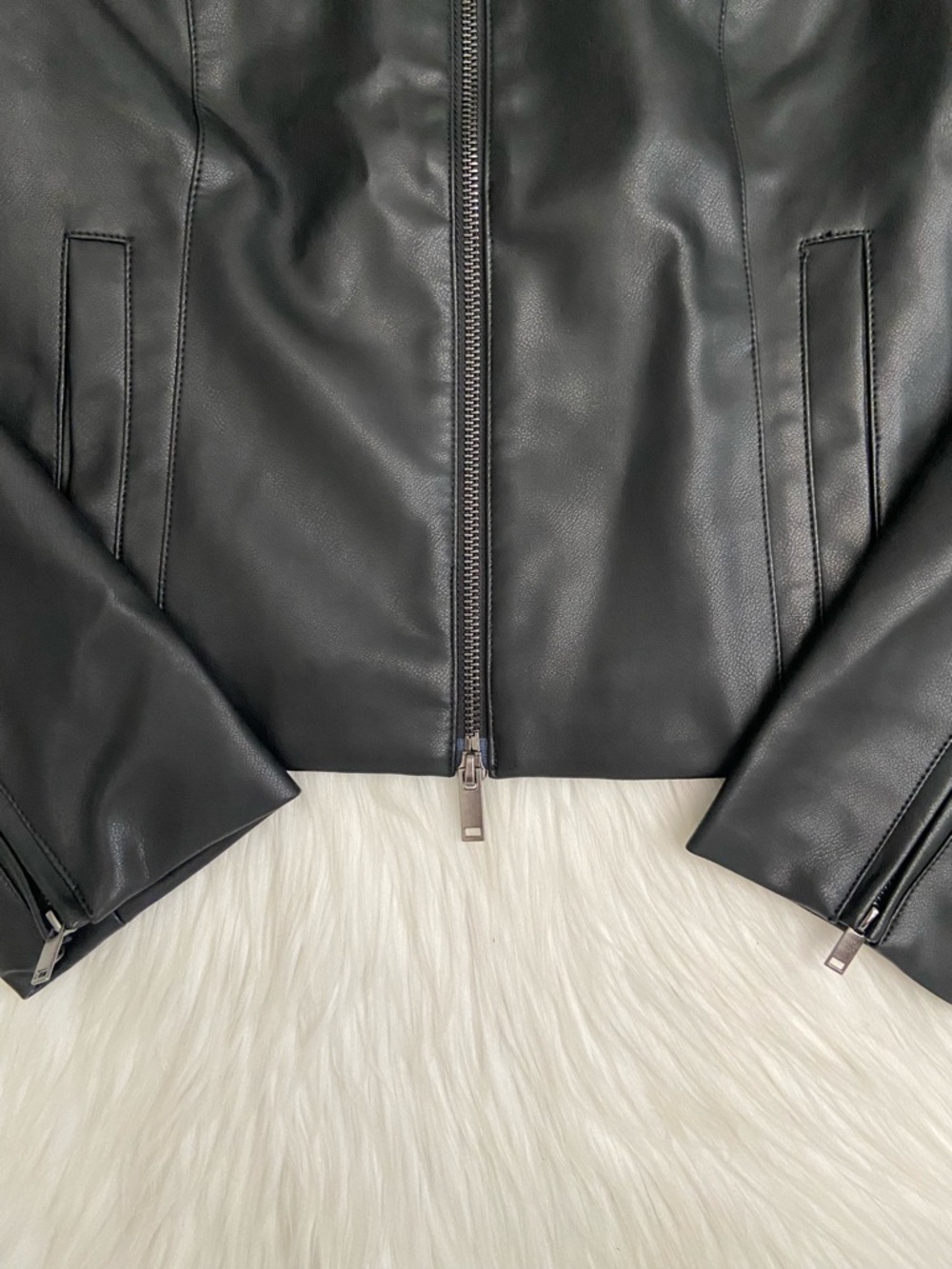 slim vegan leather mockneck jacket - Picture 10 of 14